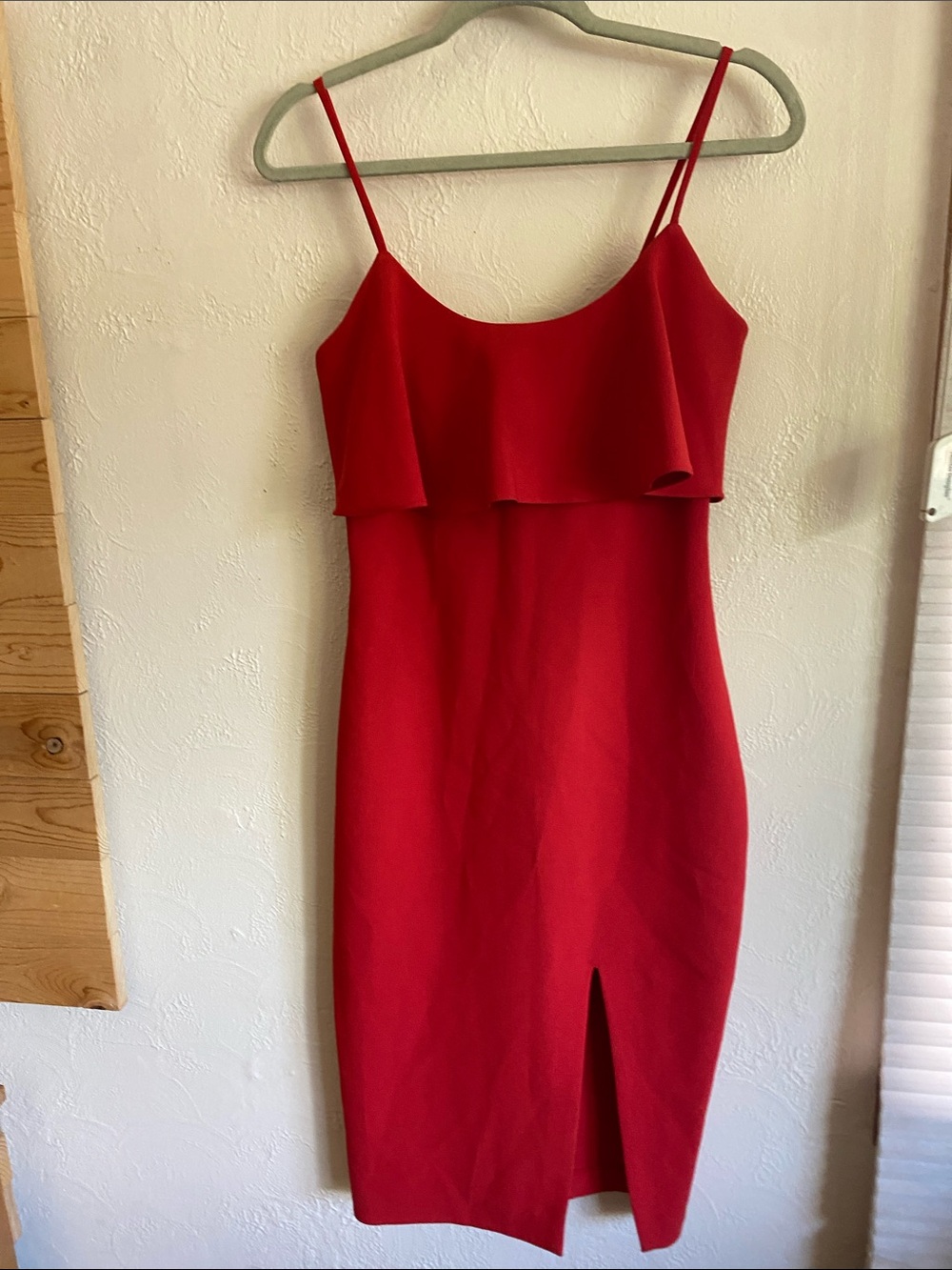 Likely Red Spaghetti-Strap Midi Dress with Front Slit